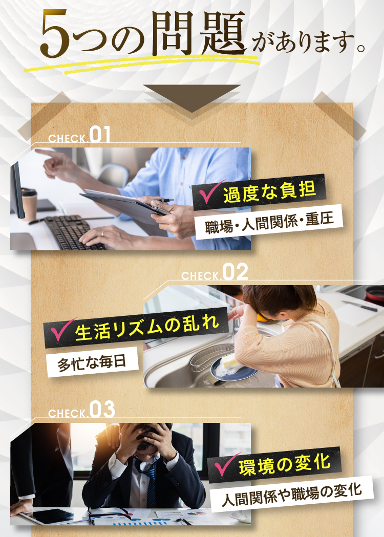 5つの問題 過度な負担 生活リズムの乱れ 環境の変化